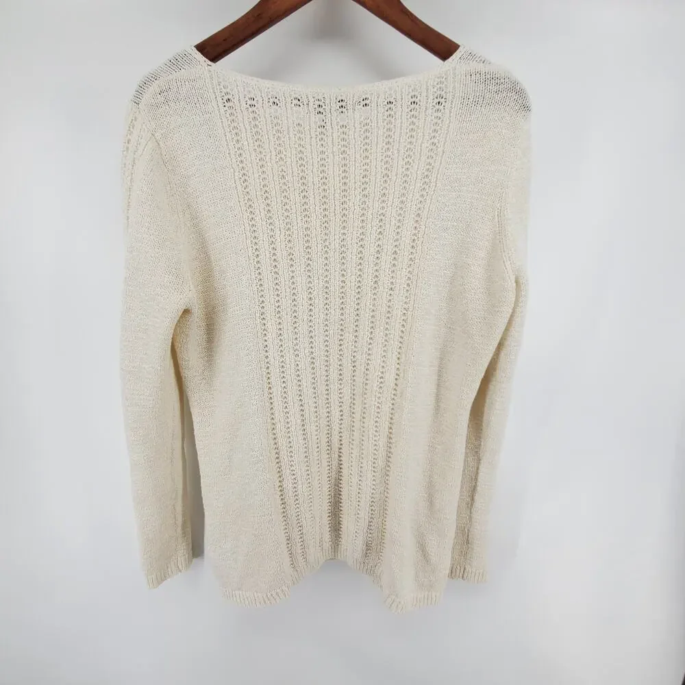 Rachel Zoe Womens Karla Open Cream Lace Knit Stretchy Cotton Blend Sweater| XL - Picture 7 of 12